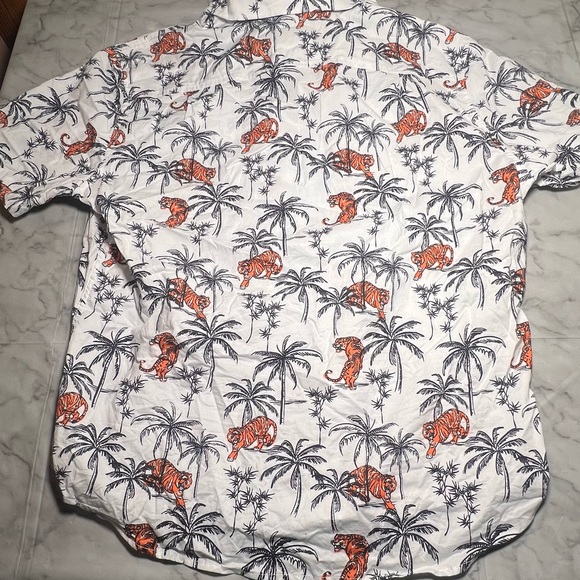 Tiger Palm Novelty Button Up Tropical Hawaiian Short Sleeve 97% Cotton XL - Picture 3 of 7